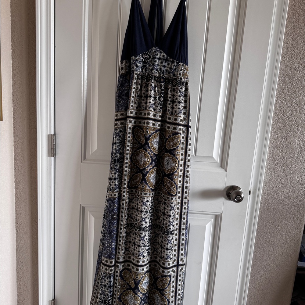 Blue and Gold Halter Maxi Sundress
